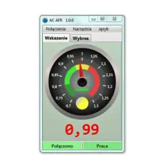 Wskaźnik AFR na ekranie komputera pokazuje wartość 0,99. Wskaźnik lambda jest w strefie czerwonej.