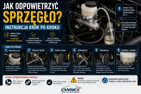 Instrukcja jak odpowietrzyć sprzęgło krok po kroku. Sprawdź płyn, podłącz wężyk, pompuj pedał, odpowietrz, powtarzaj i zakończ.